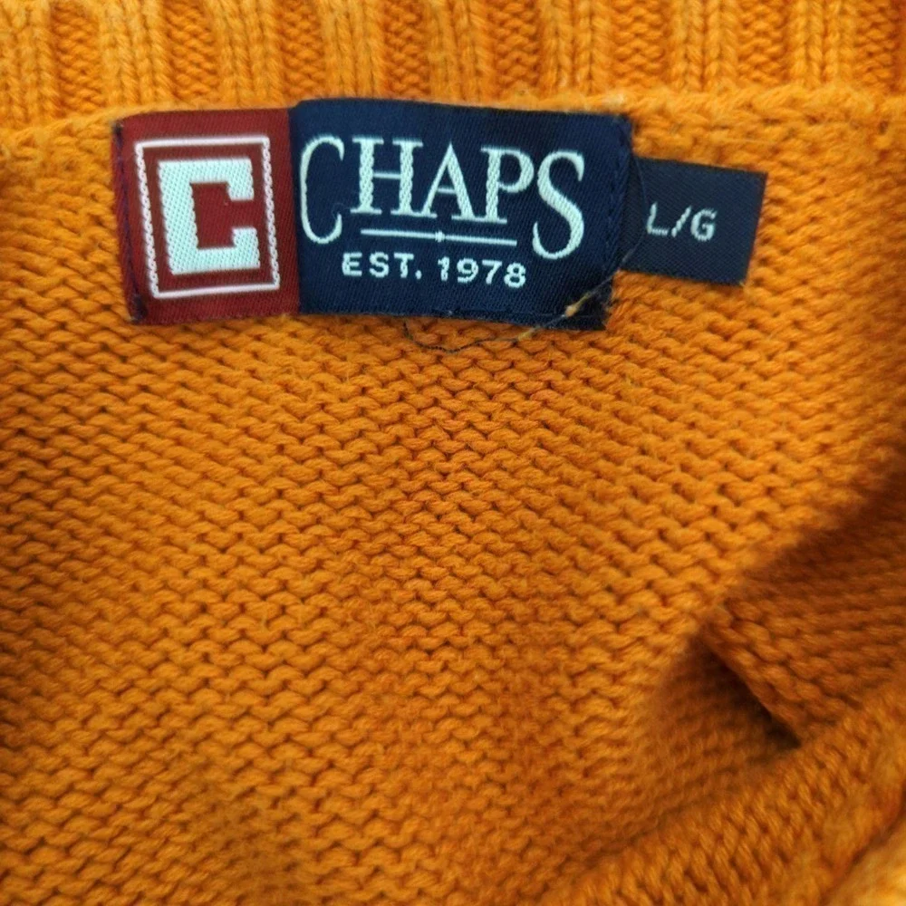 Chaps‎ Mens Orange Crew Neck Drop Shoulder Pullover Sweater Size L